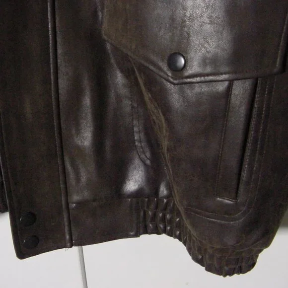 Vtg Mountain Man Brown Faux Leather Bomber Jacket Sz XL
